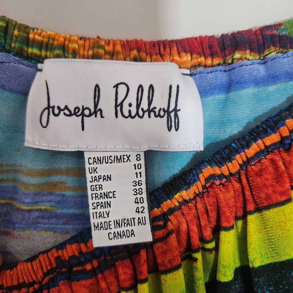 Joseph Ribkoff Multi Color Abstract Stripe Ruffle Off Shoulder Dress Size 8 - Picture 4 of 8